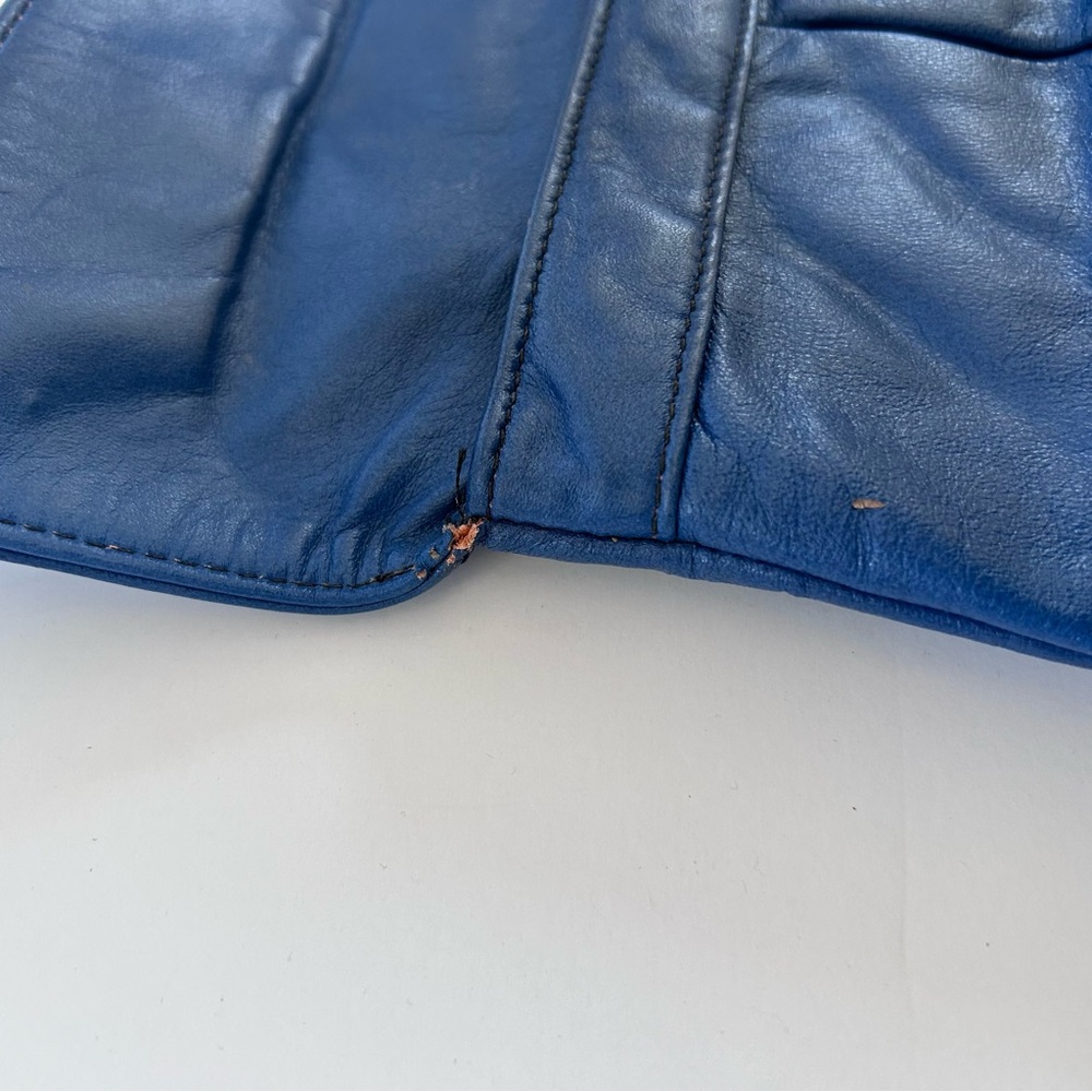 Set of 2 Vintage Leather Clutch Handbags Blue Taupe Chic Minimal Classic - Picture 7 of 16
